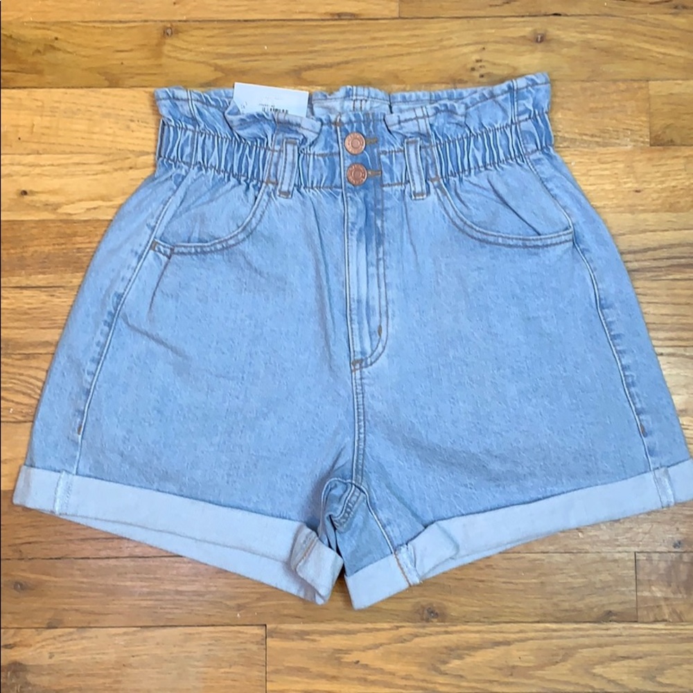 NWT GARAGE DENIM Mom Paperbag KEIRA BLUE SHORTS